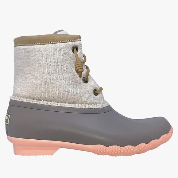 Sperry Saltwater Rain Boots in Linen/Rose size 6 (36) EUC